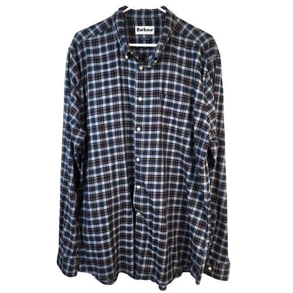 Barbour Highland Check 21 Shirt Men's XL Blue Green Plaid Tailored Fit Casual - Picture 1 of 10